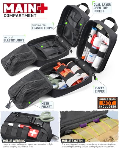 LIVANS 1000D First Aid Bag Empty, Medical Ifak Pouch for Emergency & EMT - color: Black-small Size(5.7"lx 3.4"w X 7.9"h)