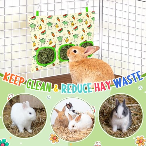UPINS 2 Pack Guinea Pig Hay Feeder Bag,Bunny Rabbit Cage Bag Hanging Holder - color: Red Green, size: 34 x 28 cm