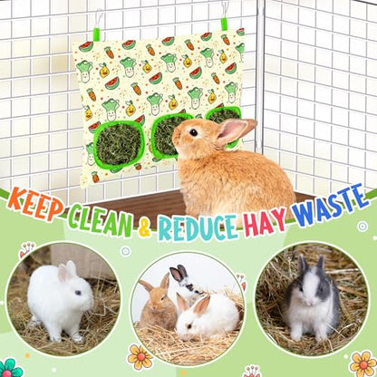 UPINS 2 Pack Guinea Pig Hay Feeder Bag,Bunny Rabbit Cage Bag Hanging Holder - color: Red Green, size: 34 x 28 cm