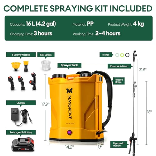 Maygrove 4.2 Gallon Battery Powered Backpack Sprayer