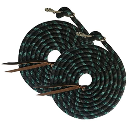 Majestic Ally 14' Pack of 2 Poly Training Lead Rope with Leather Popper for Horses & Livestock – 14 Foot Long and 5/8 inch Thick - Replaceable Heavy-Duty Bolt Snap (Turquoise-Gray-Black) - color: Turquoise-Gray-Black