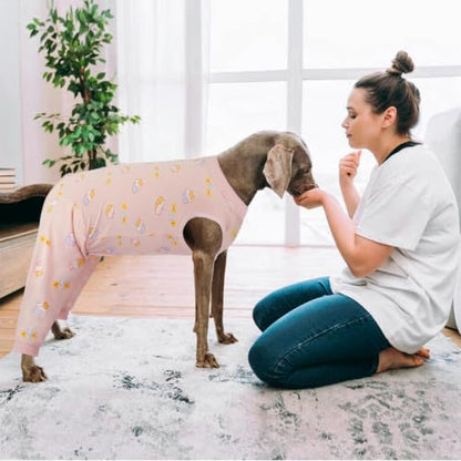 Kuoser Dog Recovery Suit with Anti Licking Rear Leg Sleeve, PinkCake L - color: PinkCake, size: Large (Back Length: 40cm / 15.74")
