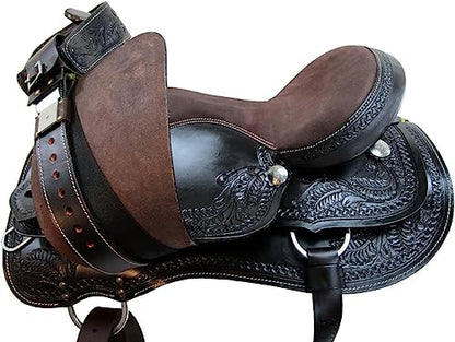 ADB CREATIONS Western Leather Horse Saddle Hand Tooled Floral Design, Premium Brown Leather, Comfortable Deep Seat 10"-18", Durable Trail & Ranch Riding Saddle with Accessories, Strong Tree - size: 15" Inch
