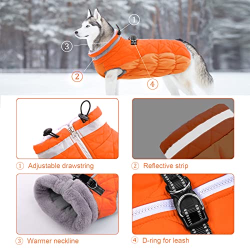 Lelepet Dog Coat Warm Dog Winter Coat Waterproof Dogs Jacket with Harness - color: Orange, size: X-Small