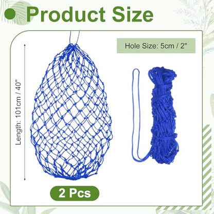 Slow Feeder Hay Net, 40" Length 2" Holes Strong Load-Bearing, Nylon Slow Feed Bag Hay Feeder, (Blue, 2 Pcs), Intended for Horses/Goats/Trailer/Stall - color: Blue