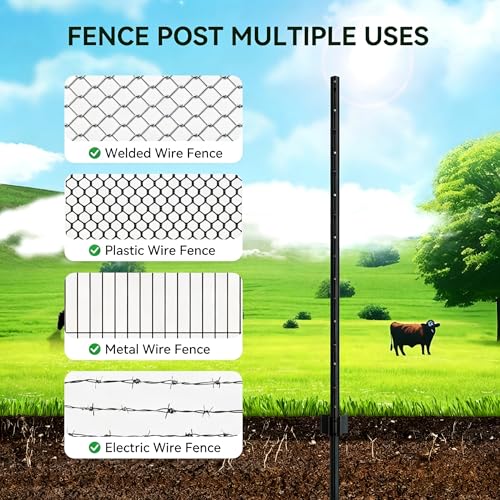 Metal Fence Post 3 Feet Black Pack of 20 U Post for Wire Fence - color: Black 20pcs, size: 3 ft.