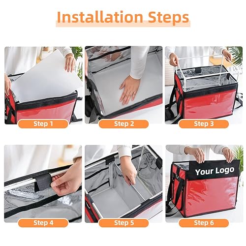 TooCust Large Insulated Food Delivery Bag with Fixed Base and Internal Frame, XL-18.1"x13.8"x13.8", Commercial Pizza Delivery Bag w/Divider, Waterproof & Foldable Catering Bag Food Deliveries, Red - color: Red, size: XL-18.1"x13.8"x13.8"