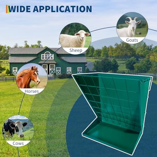Wall Mounted Hay Rack, 2 in 1 Hay & Grain Livestock Feeder - color: Green