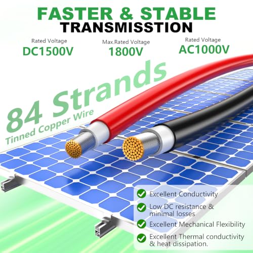 Oududianzi Solar Extension Cable 50Ft, 10AWG Solar Wires, 10 Gauge Tinned Copper PV Wire, Solar Panel Cables and Connectors for Home Roofs Balcony RVs Boat Camping Solar Panels - size: 50FT-10AWG