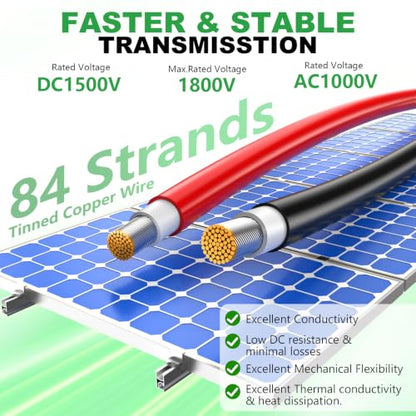 Oududianzi Tinned Copper Solar Wire 10AWG Solar Panel Extension Cable 40FT - size: 40FT-10AWG