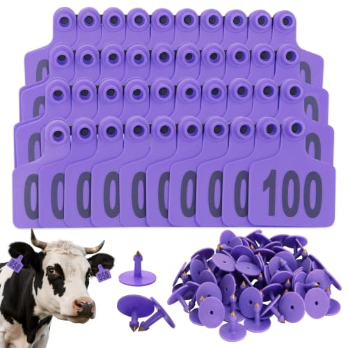 Cattle Ear Tags 001-100 Numbered Large Plastic Livestock Ear Tag,Purple - color: Purple, size: 001-100