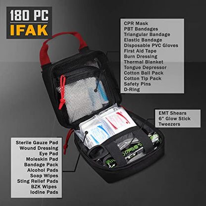 Everlit 180 Pieces Tactical First Aid Kit IFAK Molle EMT Pouch Outdoor Camping Emergency Kits for for Camping Boat Hunting Hiking Home Car Earthquake and Adventures Black