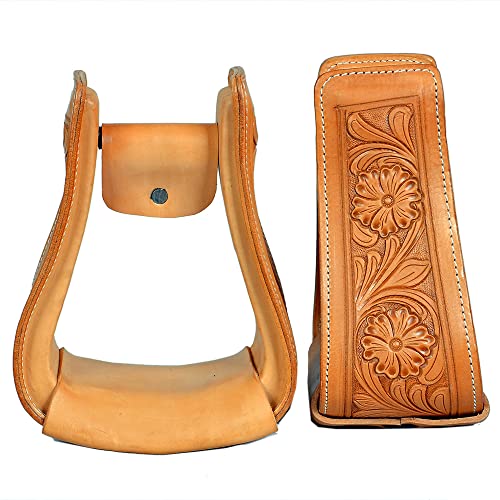 HILASON Horse Western Saddle Stirrup Leather Floral Stirrups Pair | for Barrel Racing Horses