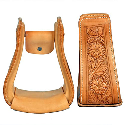 HILASON Horse Western Saddle Stirrup Leather Floral Stirrups Pair | for Barrel Racing Horses