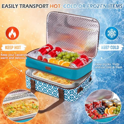 BAGSPRITE Double-Layer Insulated Casserole Carrier for 9" x 13" Baking Dish - color: Blue