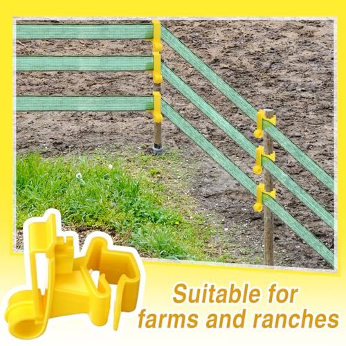 Chunful 200 Pcs T-Post Poly Tape Insulator Large Snap T-Post Holding Electric Fence Insulator for Farm Fence (Yellow) - color: Yellow