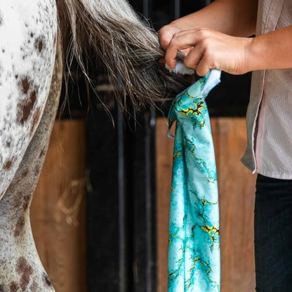 Jeffers Lycra Horse Tail Bag 24" – Stretchy Lycra Material, Breathable Tail Protector, Fast Drying Fabric, Braided Ties, Tail Wrap Cover for Grooming, Stable, Travel & Show Ready Use - Bisbee Blue - color: Bisbee Blue