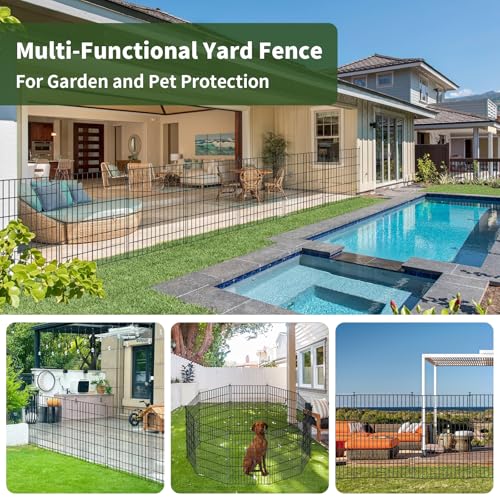 10 Panel No Dig Metal Garden Fence 32"H x 23.6'L Dog Fence Outdoor for Yard | Rustproof welded metal with ground stakes for outdoor yards, patios. Modular design restrains pets, rabbits and small animals - size: 10 Panels-23.6 ft(L) X 32 in(H) without Gat
