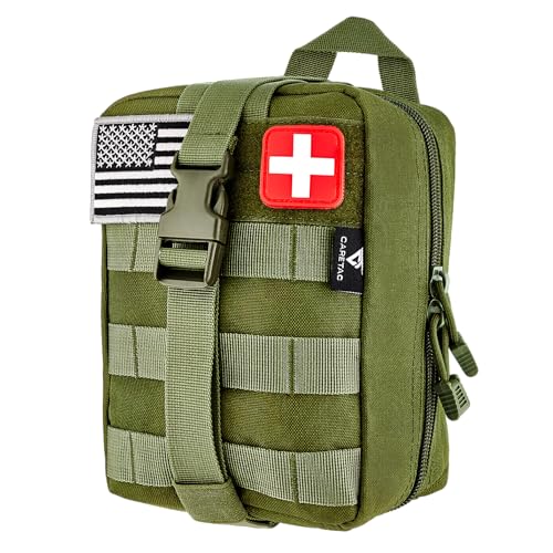 CareTac IFAK Trauma & First Aid Kit with CAT Gen 7 Tourniquet – Military-Grade Tactical Medical Kit Includes Israeli Bandage, Chest Seal, Splint & CPR Mask for Bleed Control, Gunshot Wounds & More - color: Green
