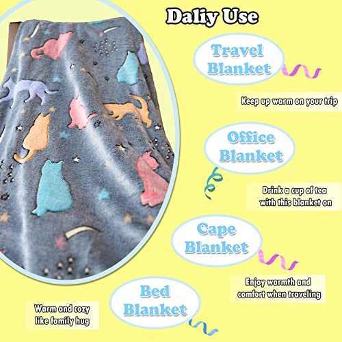 Best Gift Glow in The Dark Cute Cat Throw Blankets with Storage Bag, Kids Blanket Soft Throw Blankets for Girls Boys, Birthday, Day Care Home Travel Use,50"x60" Grey - color: Cat Cute Grey