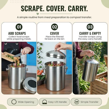 Epica Kitchen Compost Bin for Kicthen Countertops, 1.3 Galllon - Silver - color: silver