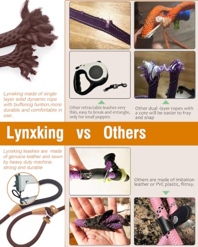 Dog Leash Slip Lead Braided Rope Pet Training Loop Leashes 5ft 6ft 8ft | Strong Heavy Duty 1/2" 3/8", Durable Padded Handle No Pull Basic Training Nylon Lead,Small Medium Large Dogs Puppy - color: Brown