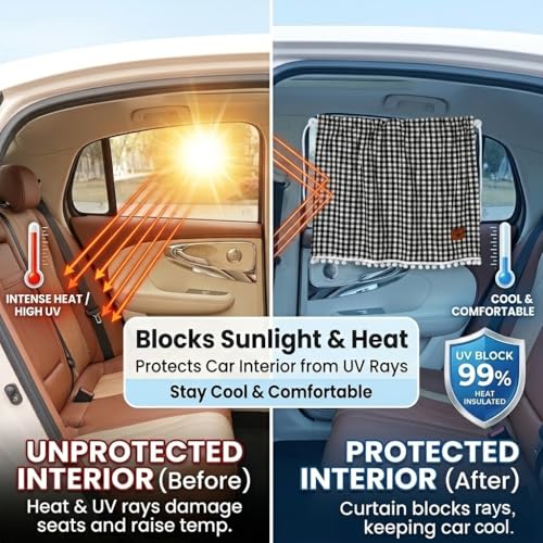 Plaid Car Side Window Curtain Sun Shade of 2,Black - color: Black