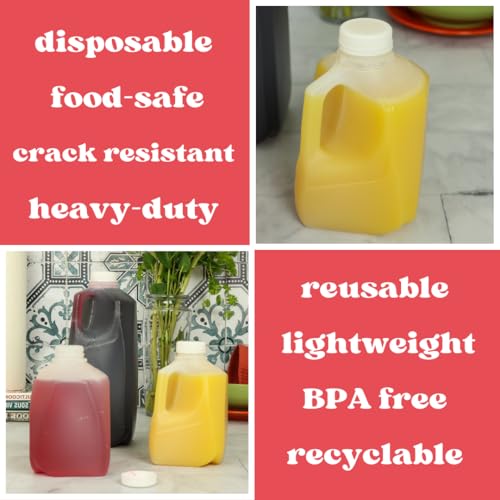 12 Pack – Mini Milk Jugs with Lids – Squat Plastic Milk Storage Containers Hold 1 Quart / 32 Ounces of Juice, Water, Milk, or Tea