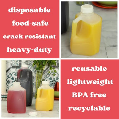 12 Pack – Mini Milk Jugs with Lids – Squat Plastic Milk Storage Containers Hold 1 Quart / 32 Ounces of Juice, Water, Milk, or Tea