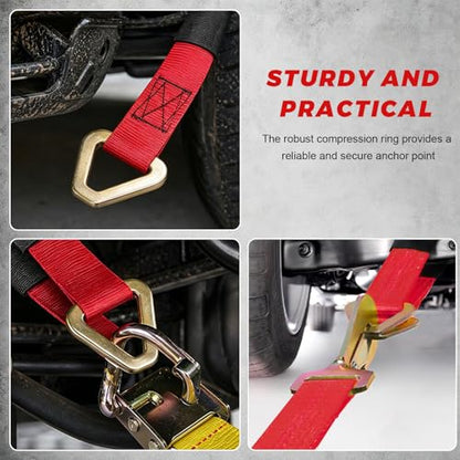 2" × 29" Premium Axle Tie Down Strap with D Rings, Heavy Duty Auto Axle Tow Strap with Protective Sleeve, 6614 Lbs Tire Wheel Tie-Down Straps for Securing Vehicle Transport (Red) - color: Red