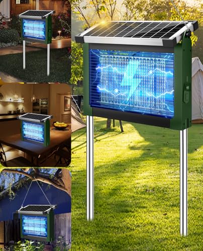 PhatroyYee Solar Bug Zapper Outdoor, Waterproof Mosquito Fly Zapper 4500V - color: Army Green