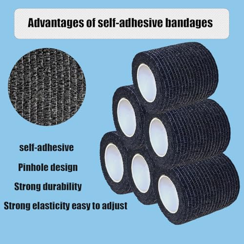 2 Inches Self Adhesive Bandage Wrap Bulk, 6 Pack, Black - color: Black