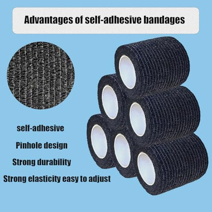 2 Inches Self Adhesive Bandage Wrap Bulk, 6 Pack, Black - color: Black