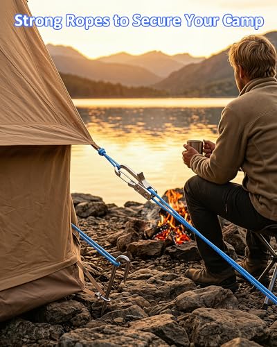 6-Pack Rope Tightening Tool & Tensioner, Adjustable Tie Down Rope Roller with Stainless Steel Buckles, Retractable Buckle Rope for Camping, Clothesline, Guy Lines & Cargo Securing