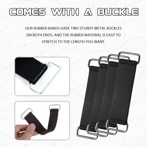 4PCS Rubber Band Straps Battery Box Tie Down Strap Stretchable Battery Tie Fixed Strap Holder Moped Belt with Metal Buckles for ATV Scooter Motorcycle Accessories Parts Black - size: 4PCS