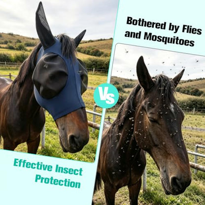 3D Stretch Mesh Horse Fly Mask with Ears (Navy, Full) - color: Navy, size: FULL