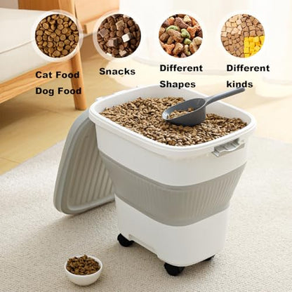 SEWIU 2pack 35 lbs Dog Food Storage Container,Collapsible Dog Food Container with Scoop,Pet Food Storage Containers to Keep Dry Food Fresh,Easy to Move - color: 2-35LB-Gray