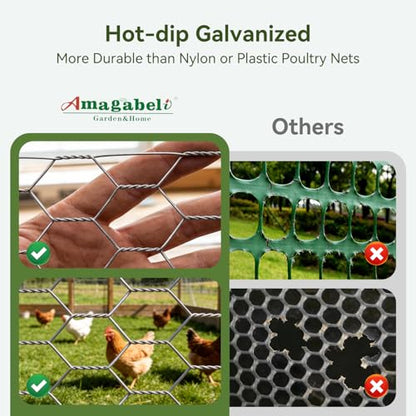Amagabeli Chicken Wire Fencing 13.7 in x 236 in(20ft) Garden Netting Poultry Wire Hexagonal Galvanized Mesh Roll Fence Barrier for Raised Bed Cattle Panels for Plant Trellis Vegetable Bird Pet Craft - size: 1" 13.7"x20' + 100 Ties