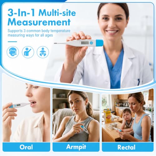 24 Pack Digital Thermometer for Adults Digital Oral Thermometer for Fever Basal Body Fast Reading Hard Probe for Underarm Rectal Mouth Temperature Measurement