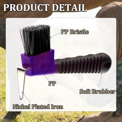 2-in-1 Hoof Pick for Horses with Soft Grip Rubber Handle(Blue) - color: Blue
