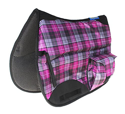 Horse English All-Purpose Neoprene Shock Absorbing Plaid Saddle Pad 72TS29 - color: Pink Plaid