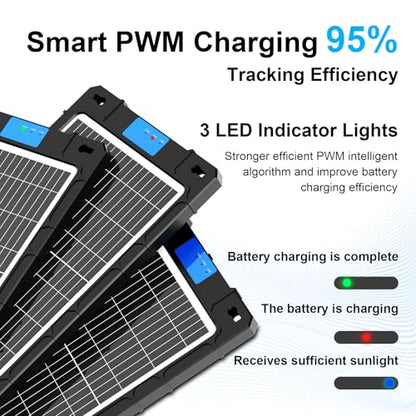 12V Solar Car Battery Charger 12W Waterproof Portable Solar Trickle Charger Maintainer with Smart PWM Controller for Car, Automotive, Motorcycle, Boat, Marine, RV,Trailer, Snowmobile, etc. - color: 12W PWM Solar Battery Charger