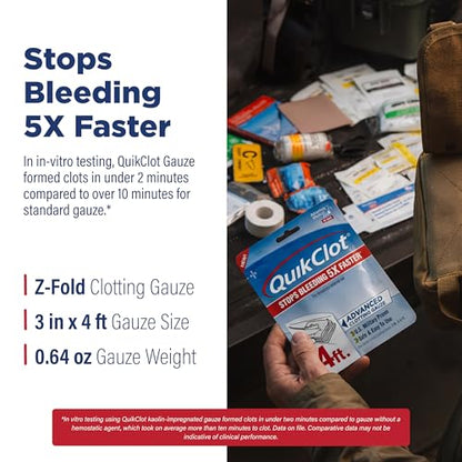 Adventure Medical Kits QuikClot Advanced Clotting Gauze - Stops Bleeding Up to 5X Faster Than Standard Gauze - Kaolin Hemostatic Dressing - for First Aid Kits & Survival Gear - 3 x 48 - size: 3 in x 4 ft