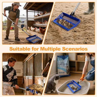 Chicken Poop Scooper Rake, 2-in-1 304 Stainless Steel 15 Inch Scoop - color: blue