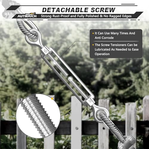 AUTMATCH M6 Eye & Eye Turnbuckle - 304 Stainless Steel Wire Rope Tensioner | Adjustable Turnbuckle for Cable Railing, Fence & Shade Sail Hardware, Wire Rope Tension Kit, 6-Pack, Silver - color: Silver Tone - Eye & Eye, size: M6
