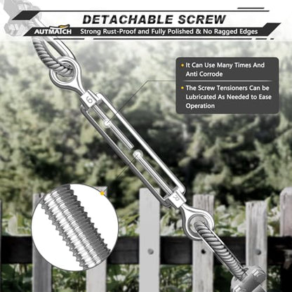 AUTMATCH M6 Eye & Eye Turnbuckle - 304 Stainless Steel Wire Rope Tensioner | Adjustable Turnbuckle for Cable Railing, Fence & Shade Sail Hardware, Wire Rope Tension Kit, 6-Pack, Silver - color: Silver Tone - Eye & Eye, size: M6