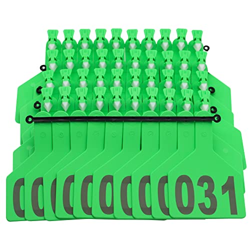 One-Piece Cattle Ear Tags 051-100 Number TPU Large Size Animal Identification Tags Cattle Livestock Ear Tags for Cows Hogs Sheep Tagging Farm Animal Supply (051-100, Green) - color: Green