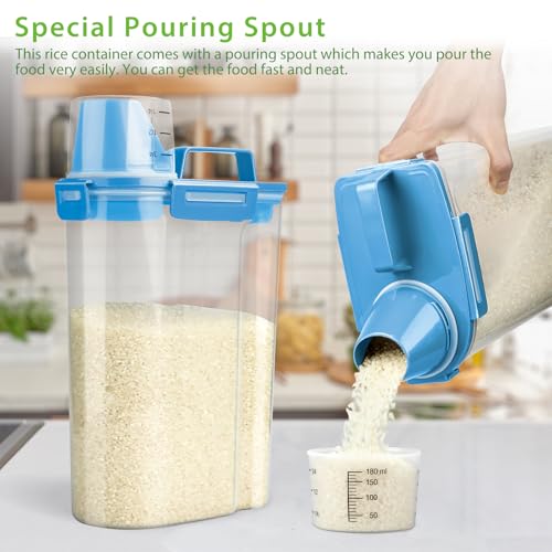 Viretec Rice Airtight Storage Container, 3 to 5Lbs Cereal Dry Food Flour Bin, Pet Dog Cat Food Dispenser with Measuring Cup, BPA Free Clear Plastic Kitchen and Pantry Organization Bin for Sugar, Pasta - color: 3L/Blue