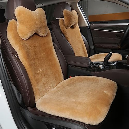 OGLAND Fuzzy Sheepskin Car Seat Cover for Soft Fur Genuine Wool Cushion - color: Honey Beige