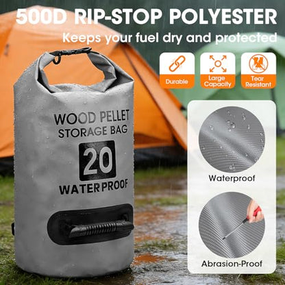 33LB Wood Pellet Storage Bag, Waterproof Charcoal Container, 1PCS - color: Grey-1pcs